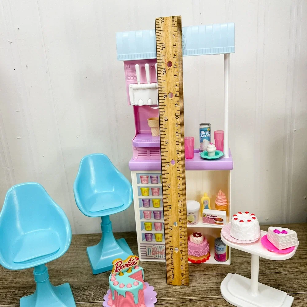 Barbie Sweet Shop Playset Ice Cream Counter Chairs Cake Accessories Lot